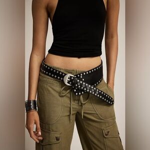New Free People Black Jagger Studded Asymmetrical Hip Belt Emo Gothic sz M/L